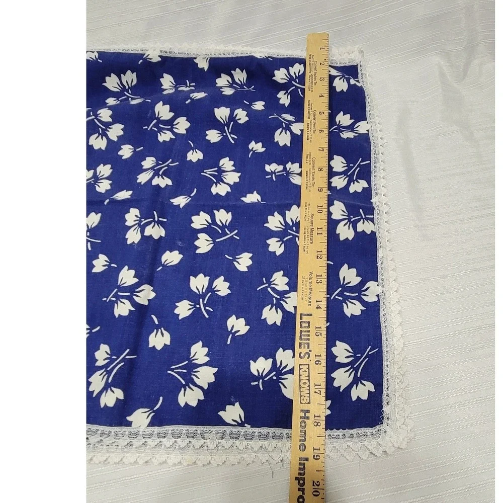 Vintage Blue White Floral Cloth Napkins Set of 8 Lace Trim Farmhouse Cottagecore